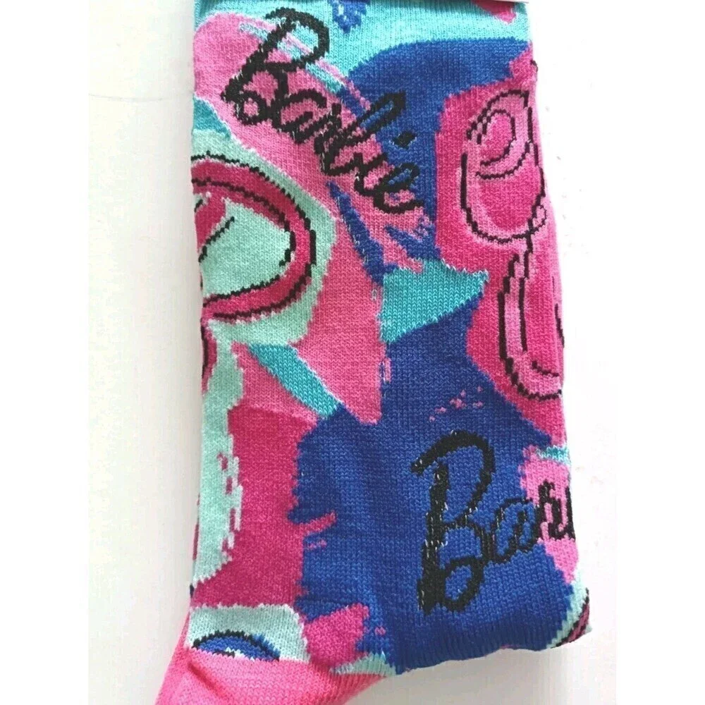 Mattel Barbie Logos Themed Crew Socks 2-Pack Pink Size 9-13 Women New Barbicorel